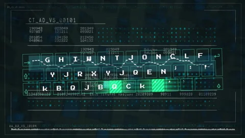 Dark grid starting, code streaming, scrambling keys, cursor scanning, simulating Stock Footage 310325573