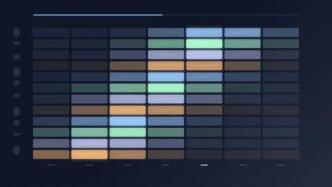 Dark Grid UI Interface with Data Visualization and Analytics Elements Stock Footage 347560084