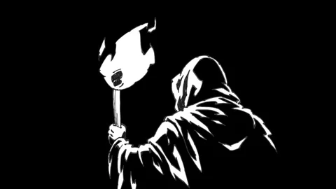 Dark Grim Reaper Holding Burning Torch 4K Ani Stock Footage 346615299