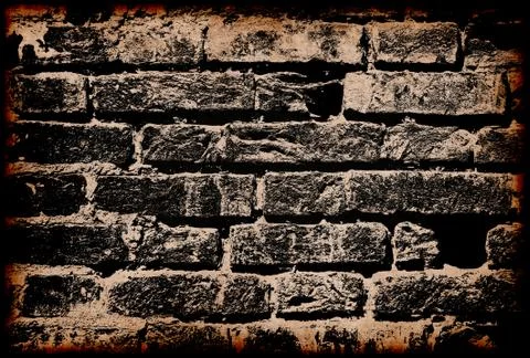 Dark grunge brick wall with border frame as abstract background. Stock Illustration