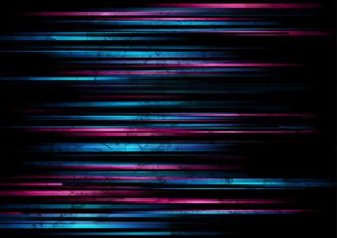 Dark grunge hi-tech background with blue pink shiny stripes Stock Illustration