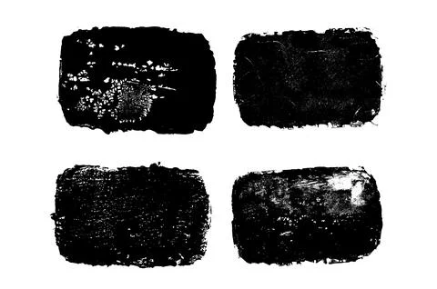 Dark grunge text boxes set. Callouts rectangles frames. Linocut rolled paint Stock Illustration