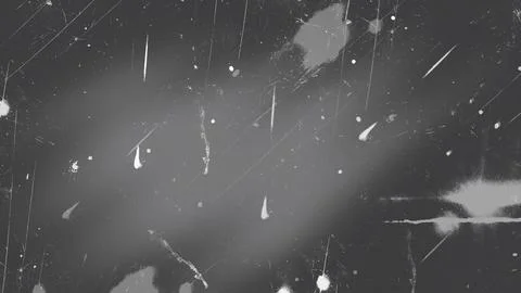 Dark grunge texture background with white paint splatters and distressed film. Illustration