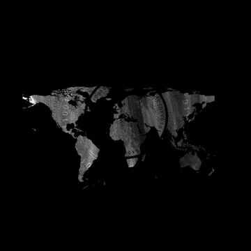 Dark grunge world map with round binary code elements abstract background Stock Illustration