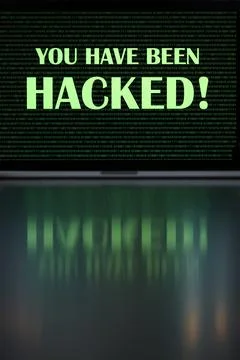 Dark, hacking and laptop screen with notification for online fraud Stock Photos