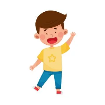 Dark-haired Boy Standing and Waving Hand Vector Illustration Stock Illustration