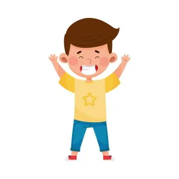 Dark-haired Boy Standing and Waving Hand Vector Illustration Stock Illustration