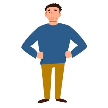 A dark-haired man with his hands on his waist. Stock Illustration