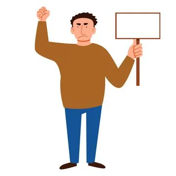 A dark-haired man with a sign for the text in his hand. A protesting person Stock Illustration