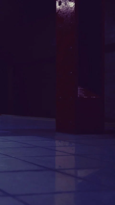Dark hallway with tiled floor and light reflections in building Stock Footage 334258944