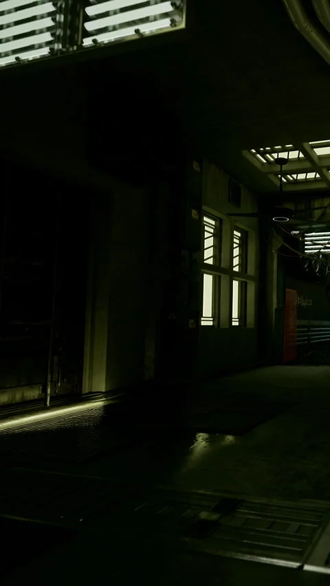 Dark hallway with windows and light at night in an urban setting Stock Footage 339956635
