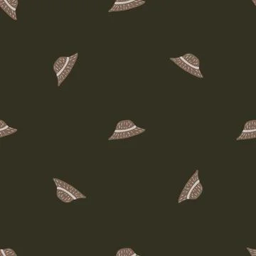 Dark headdress seamless pattern with hand drawn panama hat ornament. Brown ba Stock Illustration