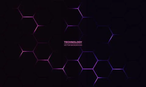 Dark hexagon abstract technology background with pink and purple colored bright Illustrazione stock