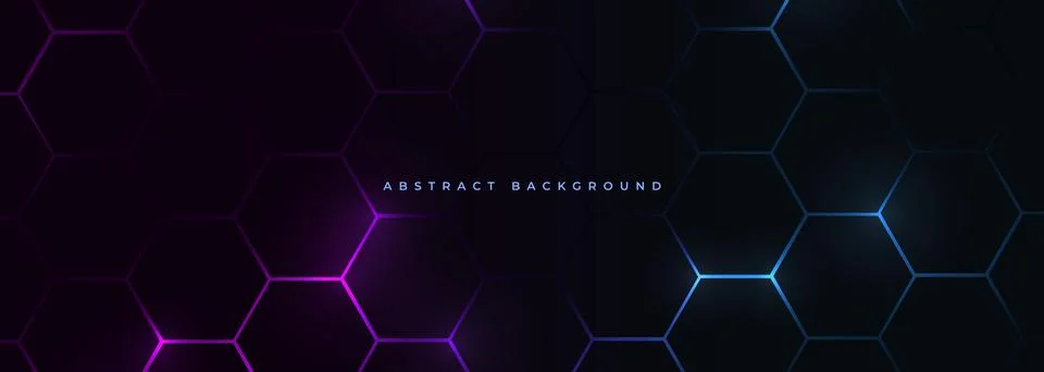 Dark hexagon abstract technology background with blue and pink colored bright Illustrazione stock
