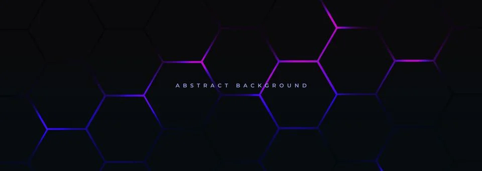 Dark hexagon abstract technology background with blue and pink colored bright Illustrazione stock