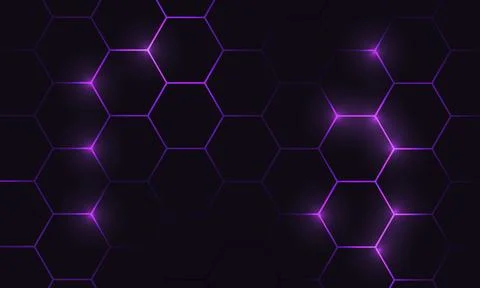 Dark hexagon abstract technology background with purple and pink colored bright Stockillustratie
