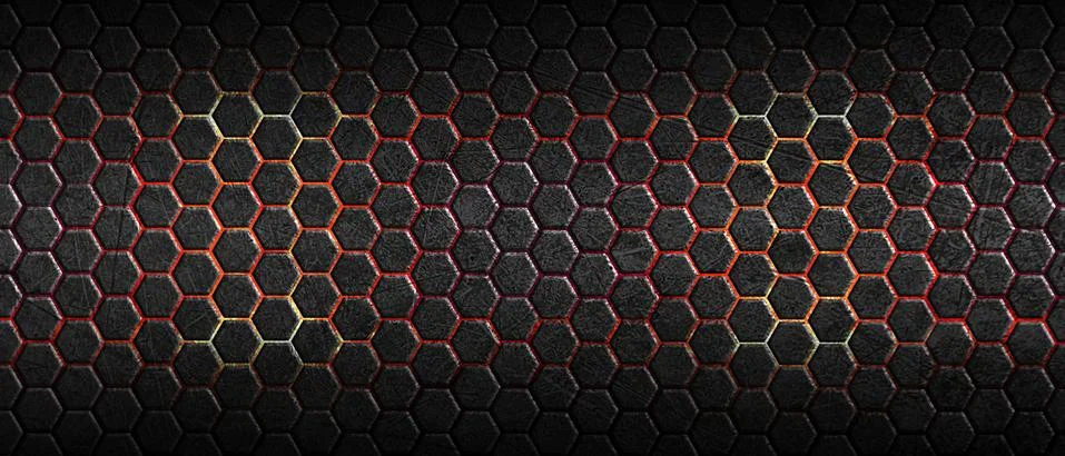 Dark hexagon background and red light Stock Illustration