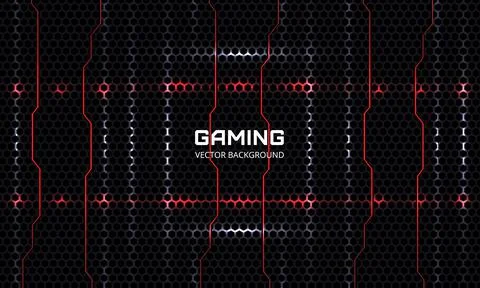 Dark hexagon gaming abstract vector background with red and white colored bright Illustrazione stock