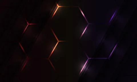 Dark hexagon gaming abstract vector background with colored bright flashes. Stock Illustration