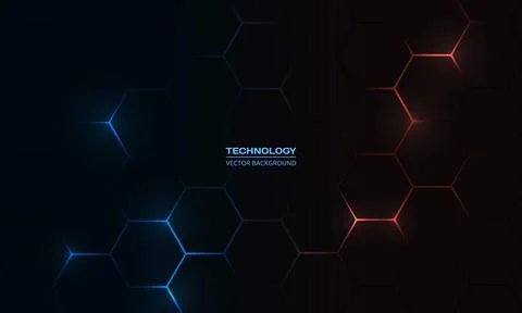 Dark hexagon gaming abstract vector background with blue and red colored bright Stock Illustration