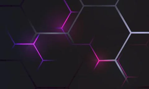 Dark hexagon gaming abstract vector background with purple colored bright Stock Illustration