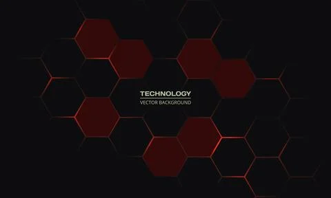 Dark hexagon gaming abstract vector background with red colored bright flashes Stock Illustration