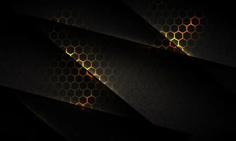 Dark hexagon gaming abstract vector background with yellow and orange colored Stock Illustration