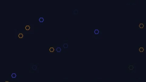 Dark Hexagon Grid Pattern, Glowing Orange Blue Neon Hexagonal Outline Pulsating Stock Footage 345594672
