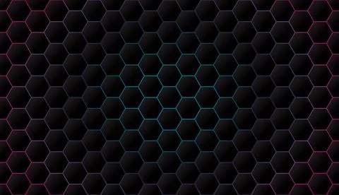 Dark hexagon pattern with colorful light glowing out from the back graphic .. Stock Illustration