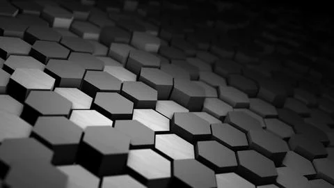Dark hexagonal 3D tile surface with deep perspective, monochrome modular te.. Stock Illustration