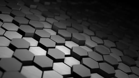 Dark hexagonal 3D tiles in 4K 60fps loop, monochrome tech surface with dept.. Stock Footage 336384419