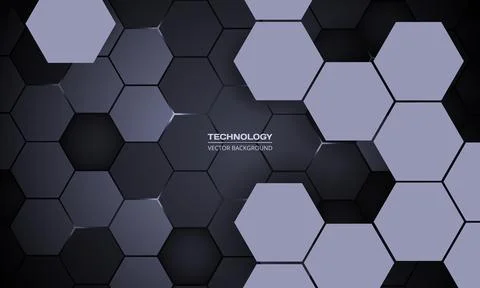 Dark hexagonal abstract technology 3D background with white energy flashes under 스톡 일러스트