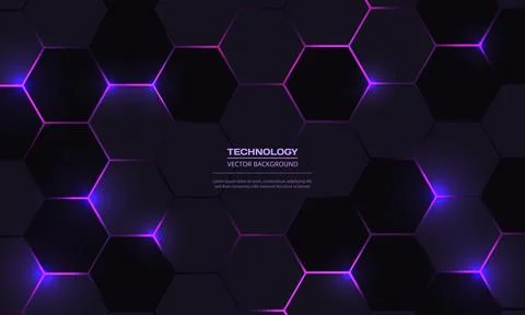 Dark hexagonal abstract technology vector background with pink and purple 스톡 일러스트