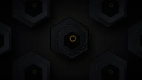 Dark hexagonal geometric pattern with subtle gold outlines and a central gl.. 動画素材 335826426