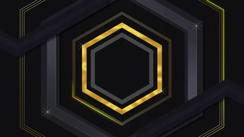 Dark hexagonal layered background with metallic hexagon center and honeycom.. Stock Footage 334744642