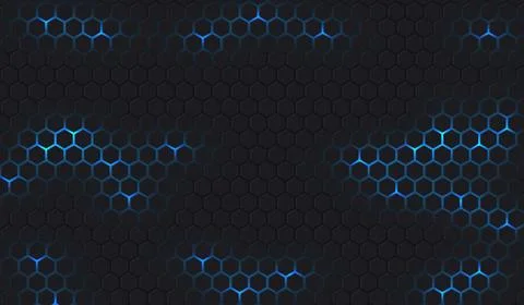 Dark Hexagonal Textured Background with Glowing Blue Accents Stockillustratie