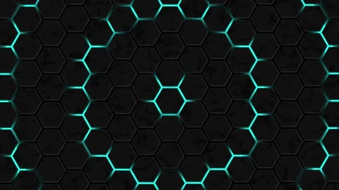 Dark hexagonal tile pattern with glowing seams forming circular ring and ve.. Stock Footage 334742921
