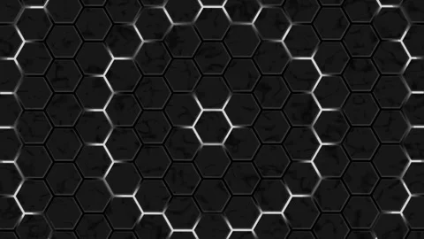 Dark hexagonal tile pattern with glowing seams forming circular ring and ve.. Stock Footage 334742942