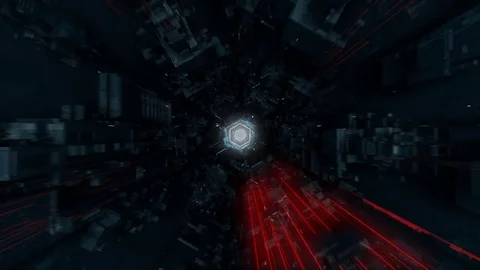 Dark Hexagonal Tunnel Stock Footage 75646819