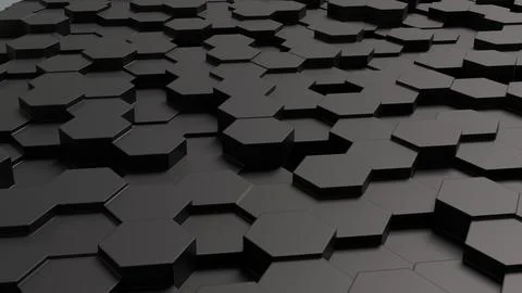 Dark hexagons form a textured, geometric wall Stock Illustration
