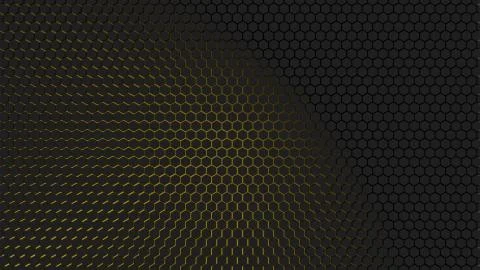 Dark hexagons on gradient yellow background. Honeycomb. 3D-Render. Stock Illustration
