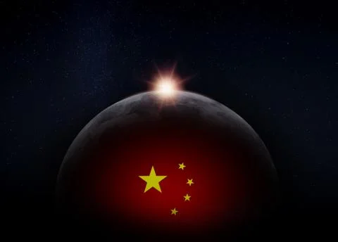 Dark Hidden Side of the Chinese Moon, with the Sun Fotos Stock