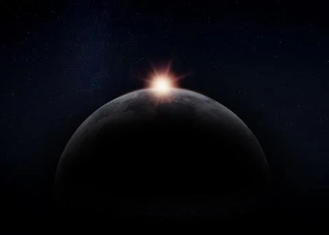 Dark Hidden Side of the Moon, with the Sun Fotos Stock