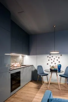 Dark home interior with kitchen Stock-Fotos