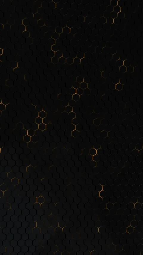 Dark honeycomb tech pattern hex tiles, warm gold edges, sleek geometric style Stock Footage 334128463