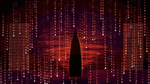 Dark Hooded Silhouette in Digital Code Rain with Glitch Effects 動画素材 341455462