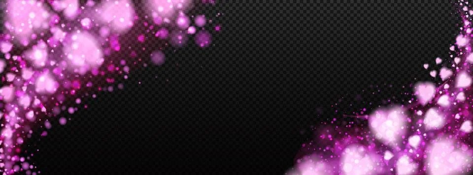 Dark horizontal background with pink and red flare heart effect and glowing Stock Illustration