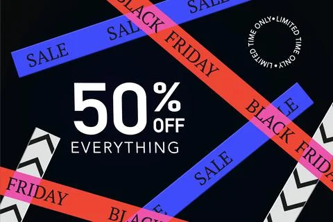 Dark horizontal banner black friday 50 discount illustration Stock Illustration
