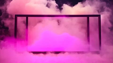 A dark horizontal rectangular frame with separated sides, with dry ice smok.. Vídeos de archivo 273954608