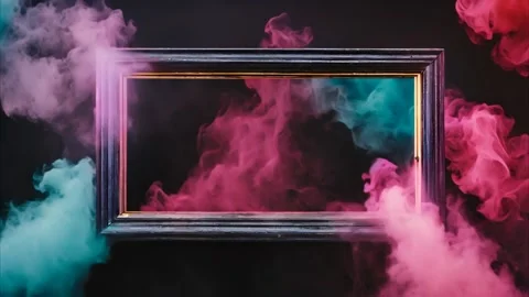 A dark horizontal, rectangular frame with slowly moving red smoke from dry .. Vídeos de archivo 273954343